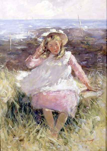 Girl in a White Bonnet Oil Painting - Robert Gemmell Hutchison