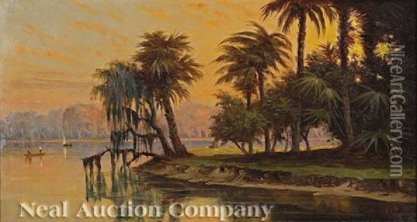 Tropical Inlet (mouth Of St. John's River, Florida?) Oil Painting - Cyrenius Hall