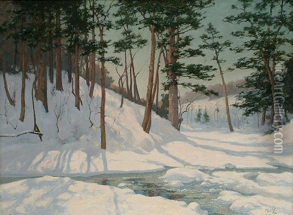 Winter Landscape With Pine Trees Oil Painting - Alexander Maclean