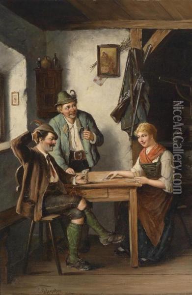 The Card Players Oil Painting - Carl Ostersetzer