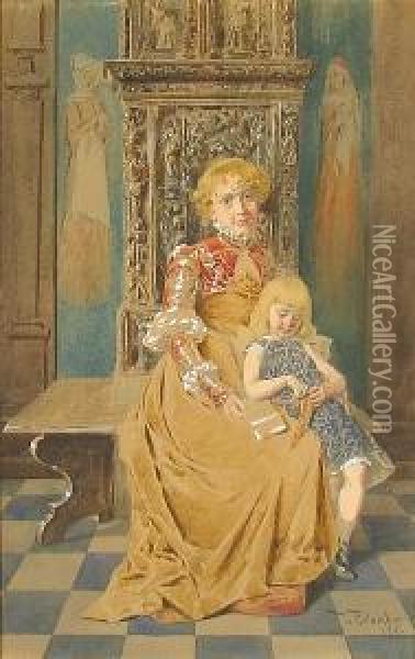A Portrait Of A Mother And Child Oil Painting - Virgilio Colombo