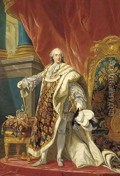 King Louis XV, in full ceremonial dress Oil Painting - Antoine-Francois Callet