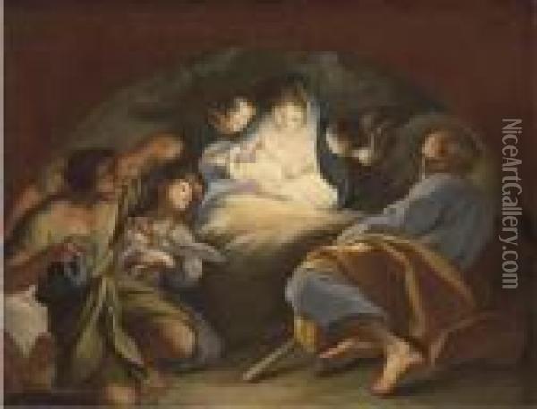 The Adoration Of The Shepherds, In A Feigned Arch Oil Painting - Sebastiano Conca