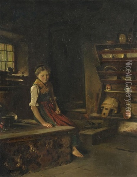 Junges Madchen In Der Kuche Oil Painting - Ludwig Vollmar