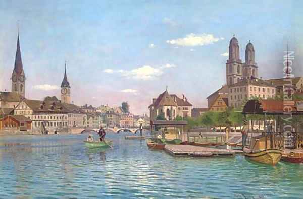 Boating at Zurich Oil Painting - Otto Pilny