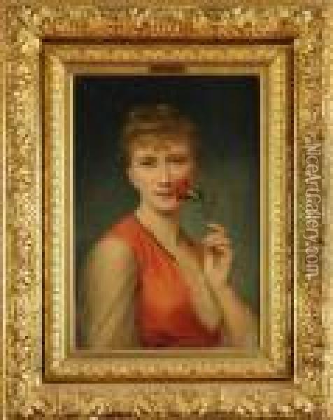 Portrait De Femme A L'illet Oil Painting - Charles Zacharie Landelle