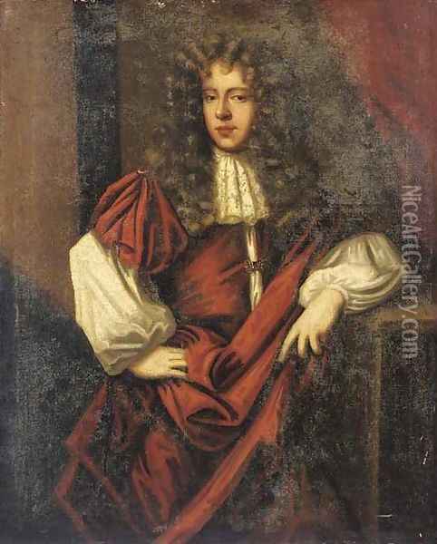 Portrait of a gentleman, three-quarter-length, in a white shirt Oil Painting - Sir Peter Lely