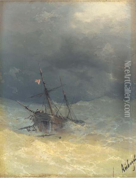 A Ship In Heavy Seas Oil Painting - Ivan Konstantinovich Aivazovsky
