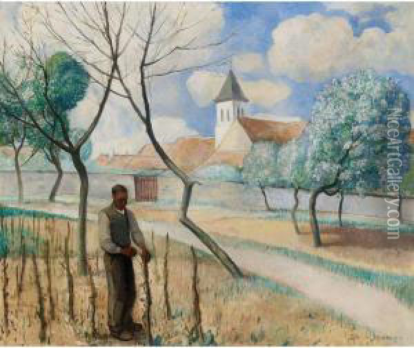 Farmer In The Field Oil Painting - Gerrit Willem Van Blaaderen