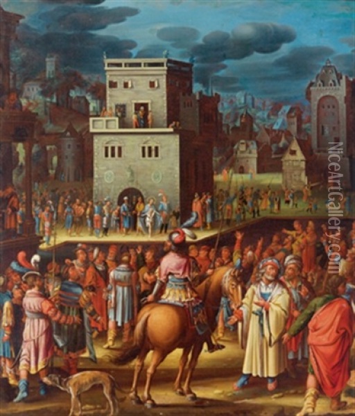 Umkreis Pilatus Zeigt Christus Der Menge Oil Painting - Herri met de Bles