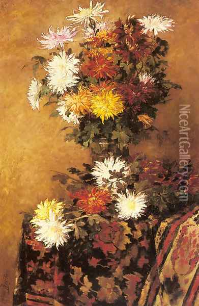 A Vase of Chrysanthemums Oil Painting - Alfred Ruytinx