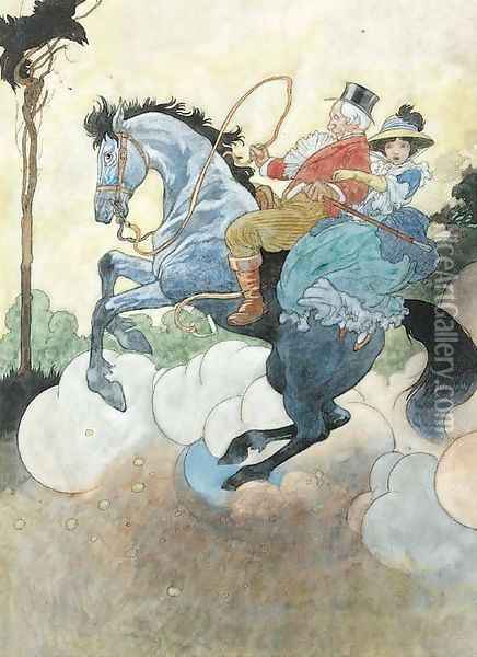 A gentleman and a lady on a rearing horse Oil Painting - Charles Robinson