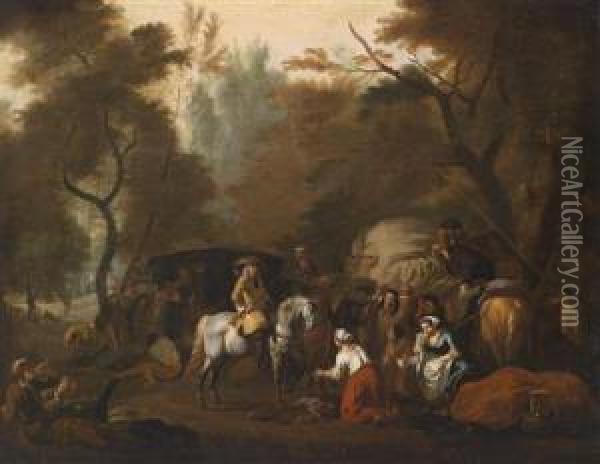 Assault In A Forest Oil Painting - Pieter van Bloemen