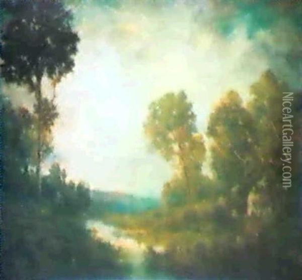 Shaded River Landscape Oil Painting - Robert Crannell Minor