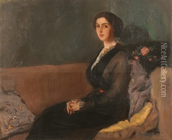 Lady On A Divan Oil Painting - Leon Bakst