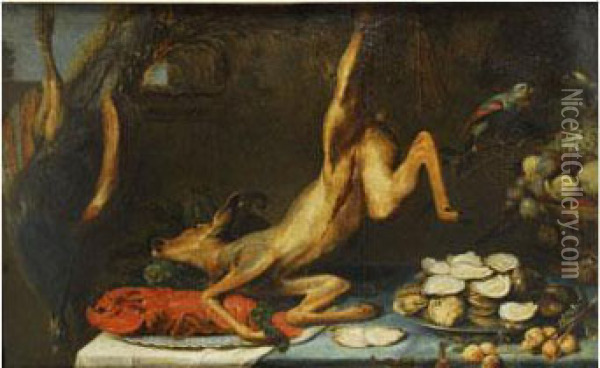 Bodegon De Caza Con Ciervo Y Pavo Real Oil Painting - Frans Snyders
