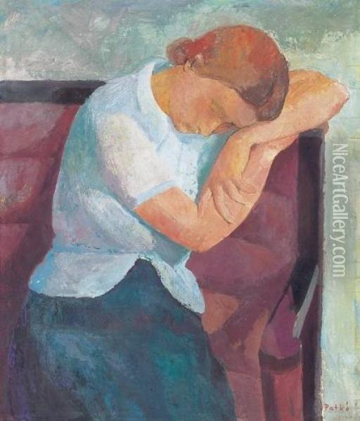 Resting Girl Oil Painting - Karoly Patko
