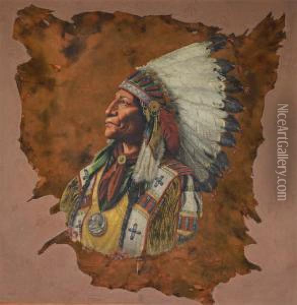 Chief Wolf Robe Oil Painting - William Mckendree Snyder