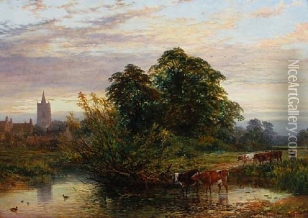 Cattle In River Oil Painting - Heywood Hardy