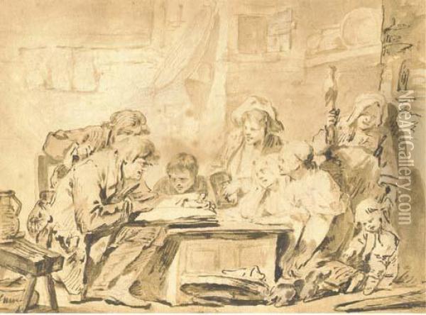 La Lecture De La Bible Oil Painting - Jean Baptiste Greuze