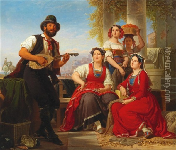 A Musical Performance Oil Painting - August Hopfgarten