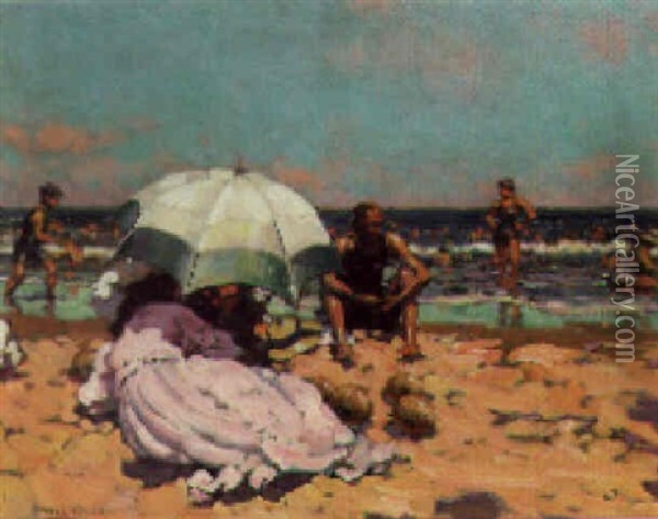 A Day On The Beach Oil Painting - Alberto Pla y Rubio