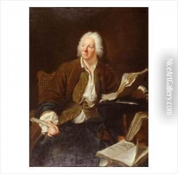 Portrait De Jean Baptiste Rousseau Oil Painting - Jacques Andre Joseph Aved