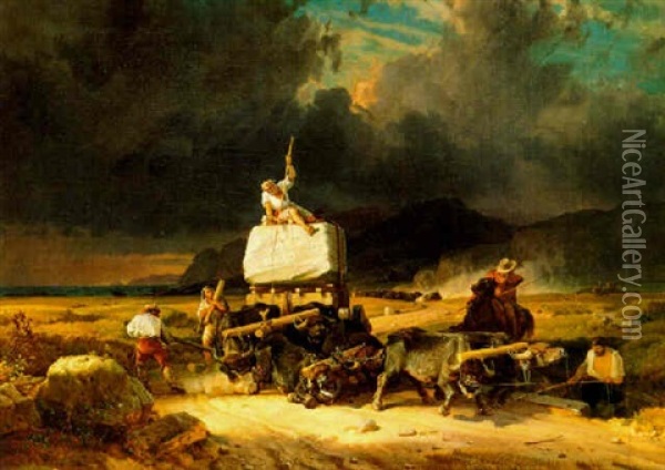 Transporting Marble To The Sculptor Thorvaldsen In Rome Oil Painting - Friedrich Nerly the Younger