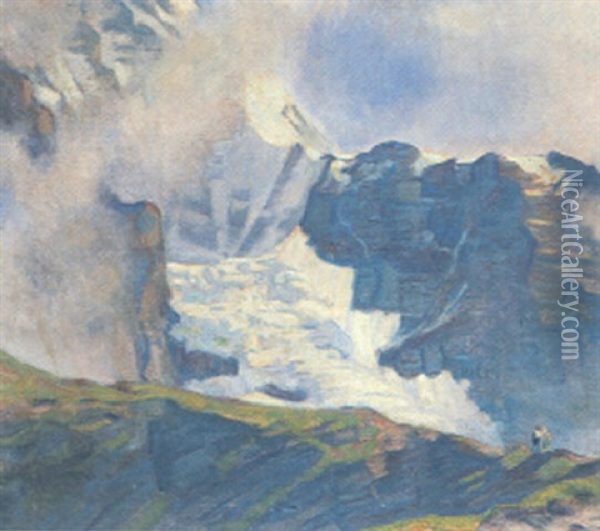 Der Eigergletscher Von Der Kleinen Scheidegg Aus Oil Painting - Emil Cardinaux