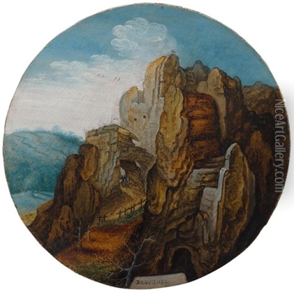 A Mountainous Landscape - La Source Oil Painting - Pieter Brueghel the Younger