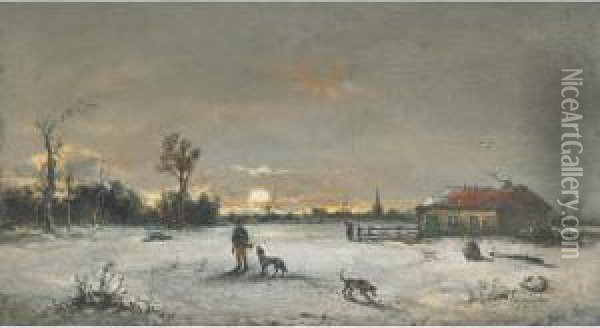 Winter Hunting Scene Oil Painting - Auguste Henri Musin