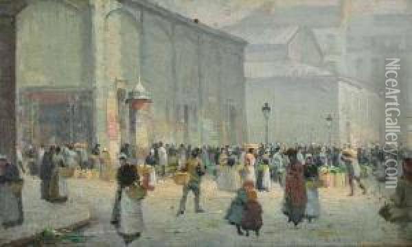 Devant Les Halles Oil Painting - Lemaitre Leon Jules
