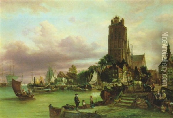 Im Hafen Von Antwerpen Oil Painting - Elias Pieter van Bommel