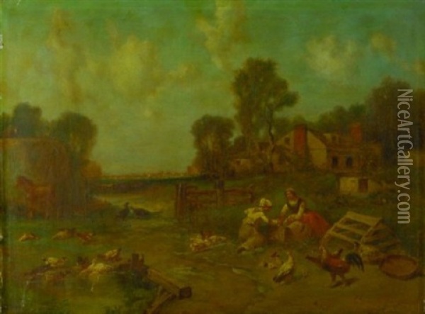 Farm Scene Oil Painting - George Washington Nicholson