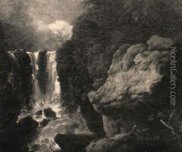 Waldlandschaft Mit Wasserfall Und Eremiten Oil Painting - Christian Wilhelm Ernst Dietrich