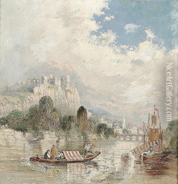 The Ferry, A Town In The Distance Oil Painting - William Clarkson Stanfield