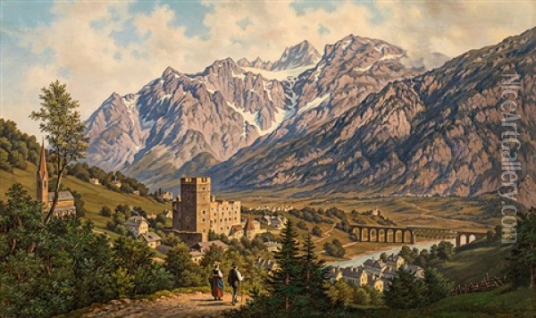 Blick Auf Landeck In Tirol Oil Painting - Hubert Sattler
