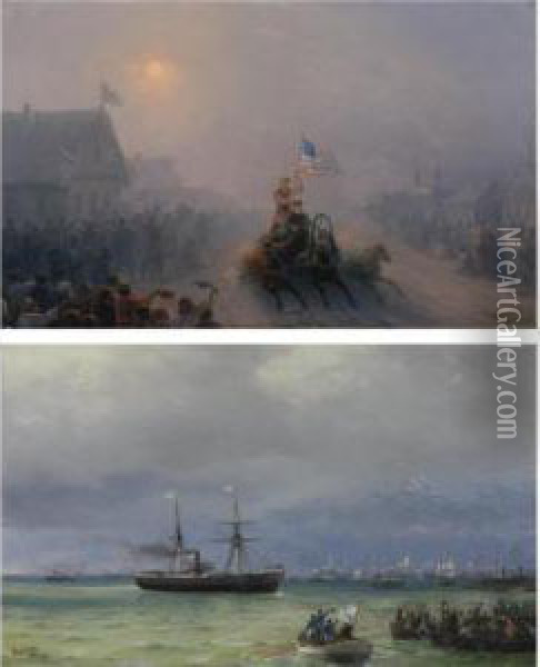 Distributing Supplies And The Relief Ship: A Pair Oil Painting - Ivan Konstantinovich Aivazovsky