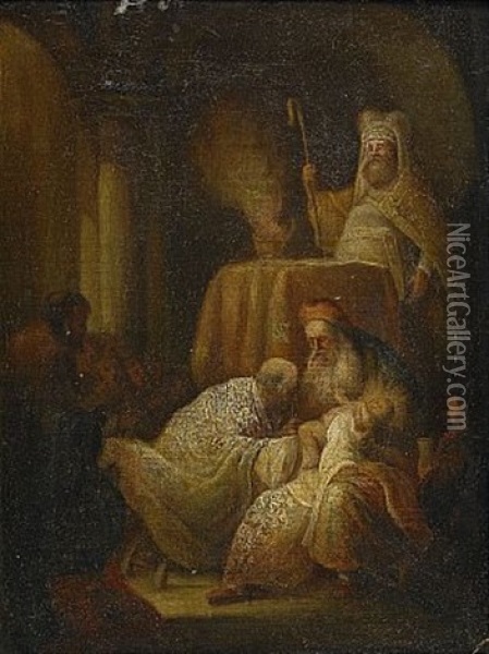 Kristusbarnet Frambares I Templet Oil Painting - Salomon Koninck