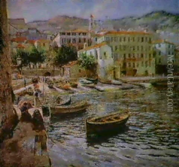 A View Of A Mediterranean Port Oil Painting - Angelo Garino