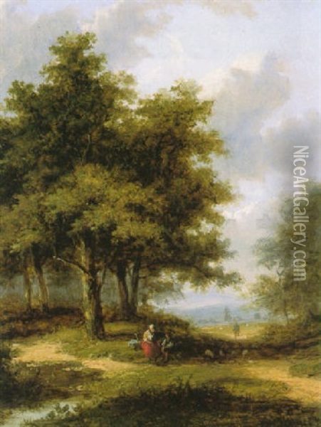 Figures Resting In A Wooded Landscape Oil Painting - Jan Evert Morel the Younger