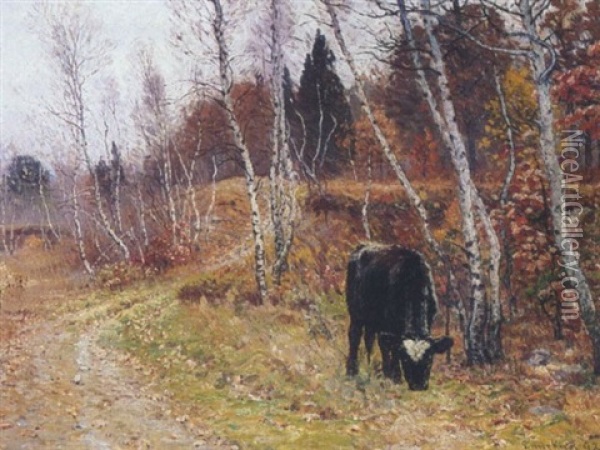 Grazing By A Country Road Oil Painting - John Joseph Enneking