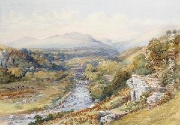 A Stream Running Off Dartmoor Oil Painting - Philip Mitchell