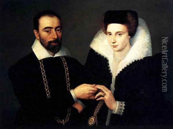 Portrait of a Couple Oil Painting - French Unknown Masters