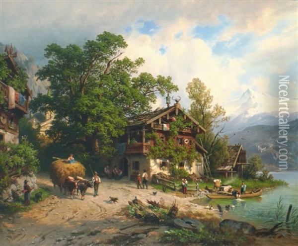 Motiv Vom Zeller See Mit Blick Auf Das Kitzsteinhorn Oil Painting - Giovanni (Johann) Varone