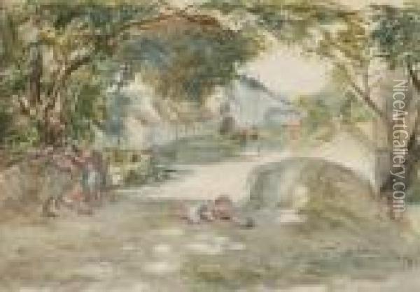'the Village' (whitehouse) Oil Painting - William McTaggart