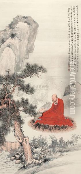 Dharma With Red Cloth Oil Painting - Feng Chaoran