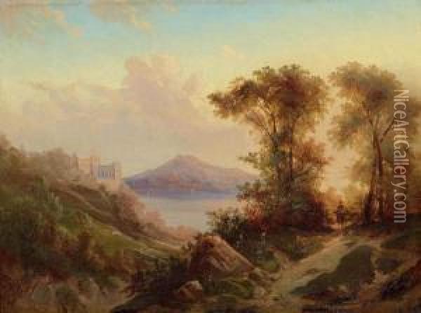 Coast Of Naples. Oil Painting - Johann Jakob Frey