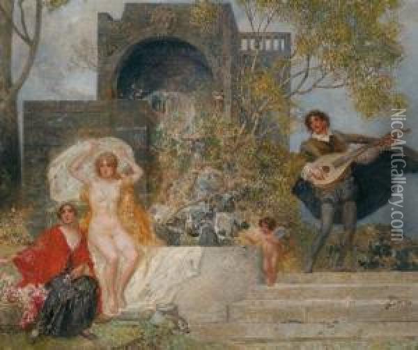 Attributed The Minstrel Oil Painting - Eduard Veith