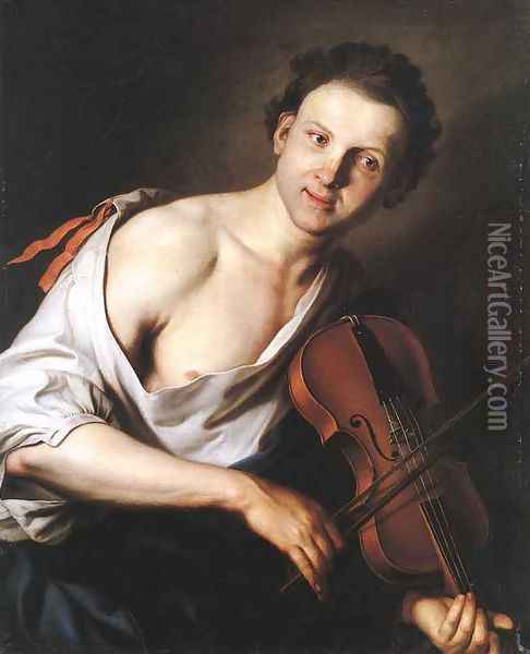 Young Man with a Violin 1690s Oil Painting - Jan Kupecky